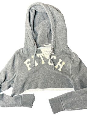 Abercrombie & Fitch Gray Cropped Hoodie Small Y2K Logo Sweatshirt